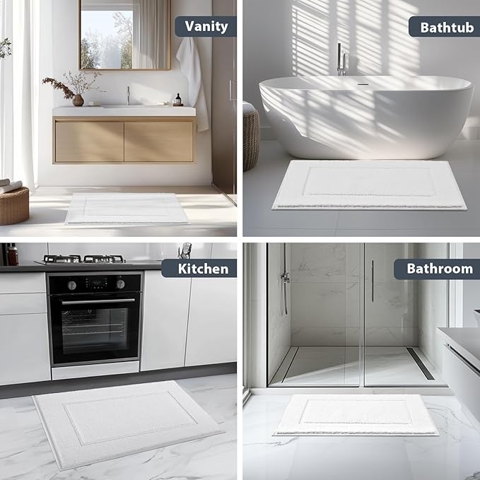 Bathroom Rugs 20" x 30", Non-Slip Extra Soft Absorbent Bath Rugs, Machine Washable Quick Dry Bath Mats for Bathroom Floor, Shower, Bathtub and Sink, White