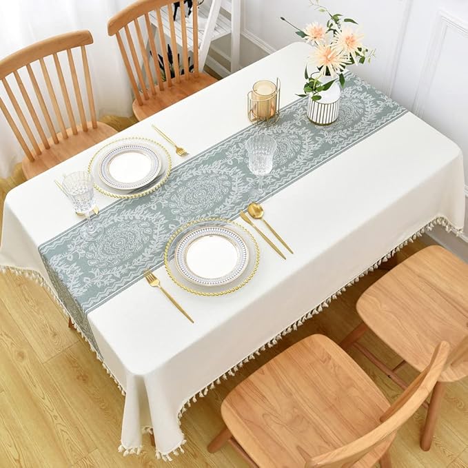 Heavy Duty Cotton Linen Table Cloth for Square Table Farmhouse Vintage Tablecloth Washable Rustic Table Cover (Flowers, 52x52 inch)