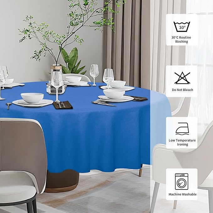 Easy-Going Faux Linen Waterproof Spill-Proof Tablecloth Stain Resistant Round Table Cloth Wrinkle Free Decorative Fabric for Kitchen, Dining, Party, Weddings, Restaurants (70 in-Round, Royal Blue)