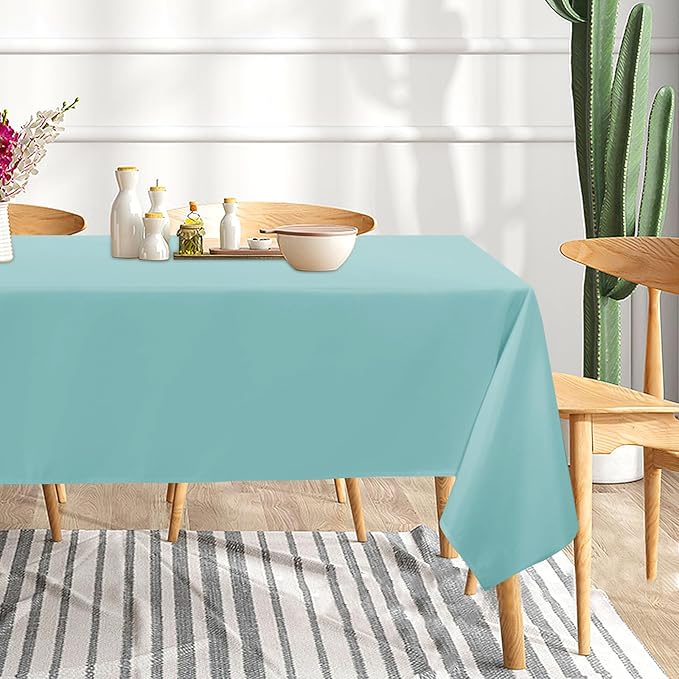 sancua 2 Pack Turquoise Tablecloth 60 x 102 Inch, Rectangle Table Cloth for 6 Feet Tables - Stain and Wrinkle Resistant Washable Polyester Table Cover for Dining Tables, Buffet Parties and Camping