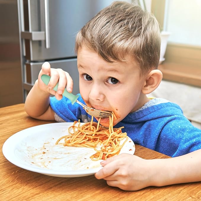 Pimoys 6-Pack Stainless Steel Toddler Forks Baby & Kids Utensils for Self-Feeding Plastic Handle Dishwasher Safe