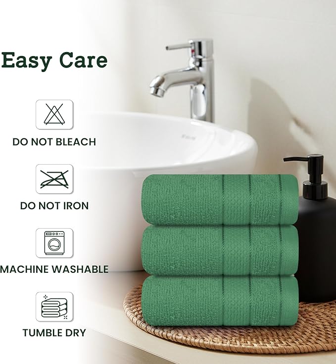 Casa Lino Face Towels & Body Wash Cloths for Showering - 100% Cotton Wash Cloths for Bathroom - Highly Absorbent & Quick Drying Washcloth Set - Cotton Washcloths 24 Pack (12" x 12") - (Green)