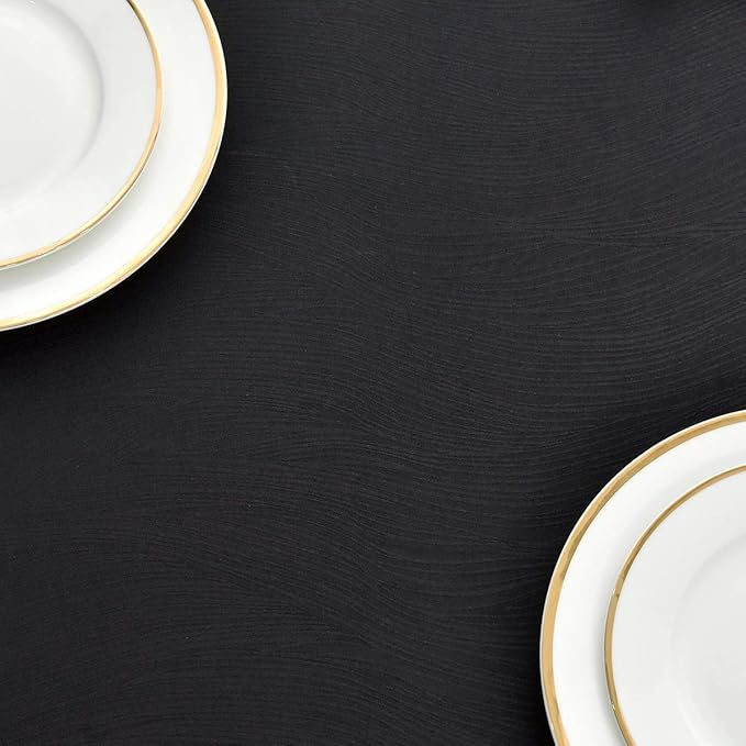maxmill Jacquard Table Cloth Waving Pattern Water Resistant Wrinkle Resistance Heavy Weight Soft Tablecloth for Kitchen Dinning Tabletop Decoration Oblong 60 x 140 Inch Black