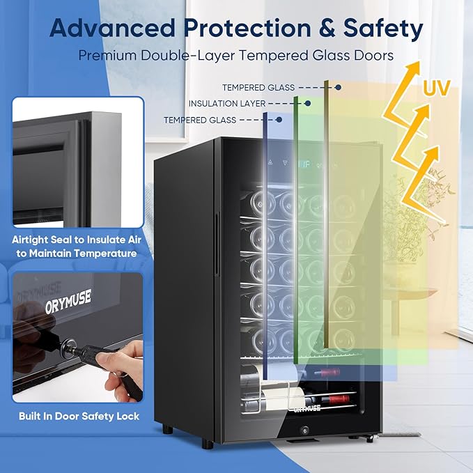 24 Bottle Compressor Wine Cooler Refrigerator with Lock, Freestanding Wine Fridge, 41°F-64°F Digital Temperature Control, Large Wine Cellar for Red, White, Champagne, and Sparkling Wine – Black