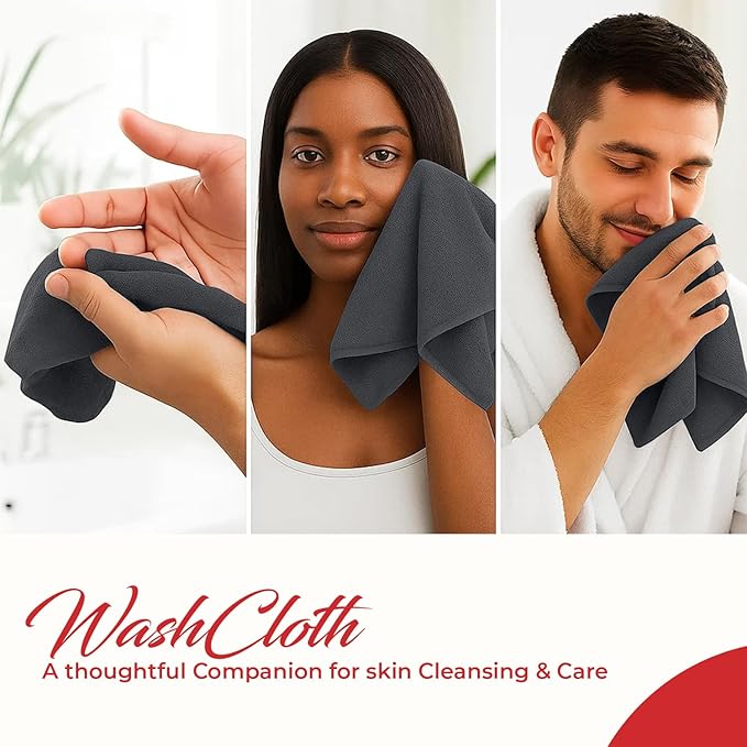 RIVERSIDE 12 Pack Washcloths - 12x12 Inches, 400 GSM, 100% Ring-Spun Cotton - Soft, Absorbent & Durable Face and Body Towels - for Bathroom, Spa, Gym, Makeup Removal & Everyday Use - Grey