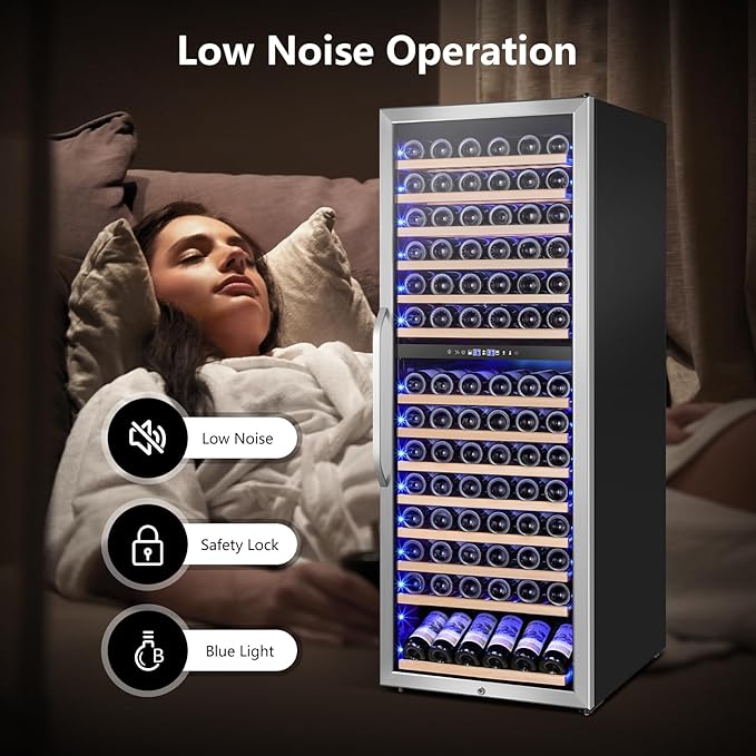 Wine Fridge Freestanding Dual Temperature Zone, Wine Cooler Refrigerator for 154 Bottles, 24 Inch Wide Large Wine Cooler with Professional Temperature Control System, Quiet Operation