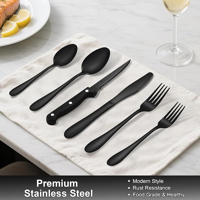 49Pcs Silverware Set with Organizer, Silver Stainless Steel Flatware Set for 8 Cutlery Utensil Sets with Steak Knives, Spoons and Forks Set, Dishwasher Safe