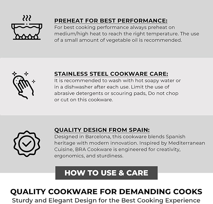 BRA COOKWARE Signature Stainless Steel Stock Pot w/Glass Lid | 9.5 Inch 4 Quart Professional Grade Cooking Pot | PFOA Free Deep Pot | All Cooktops | All Cooktops (incl. Induction) & Oven Safe