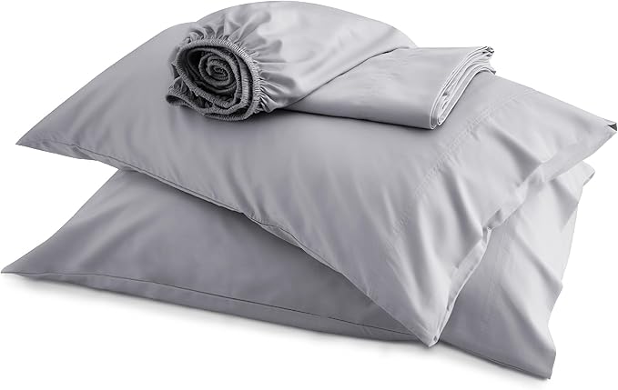 Bedsure Queen Sheet Set, Rayon Derived from Bamboo, Cooling Sheets, Deep Pocket Up to 16", Breathable & Soft, Hotel Luxury Silky Bedding for Hot Sleepers, Silver Grey