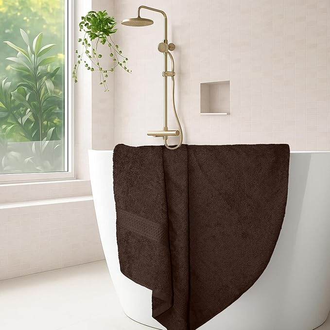 RIVERSIDE 100% Ring Spun Cotton Large Bath Towels Set of 4, 27 x 54 Inches – Quick Dry, Soft & Highly Absorbent Towels for Shower & Bathroom – Luxury 600 GSM Towels for Home, Spa, Gym, Hotel, Brown