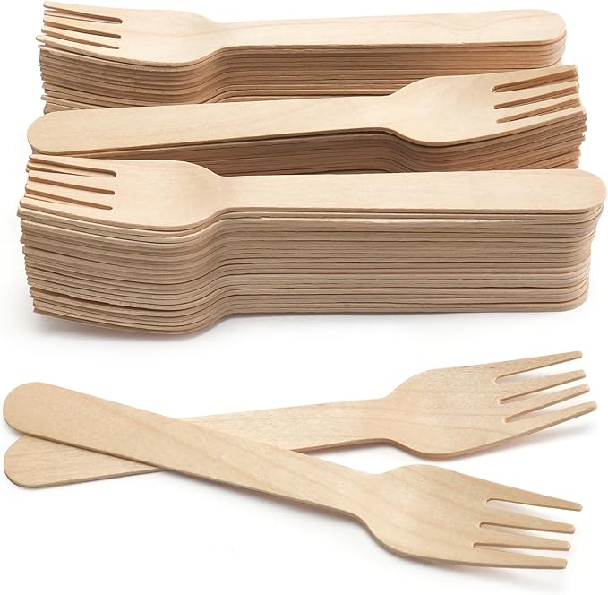 LotFancy Disposable Forks, 250 Pcs Wooden Forks, 6.2inch Compostable Biodegradable Eco-friendly Forks, Great for Dinner Camping Picnics, Party Supplies