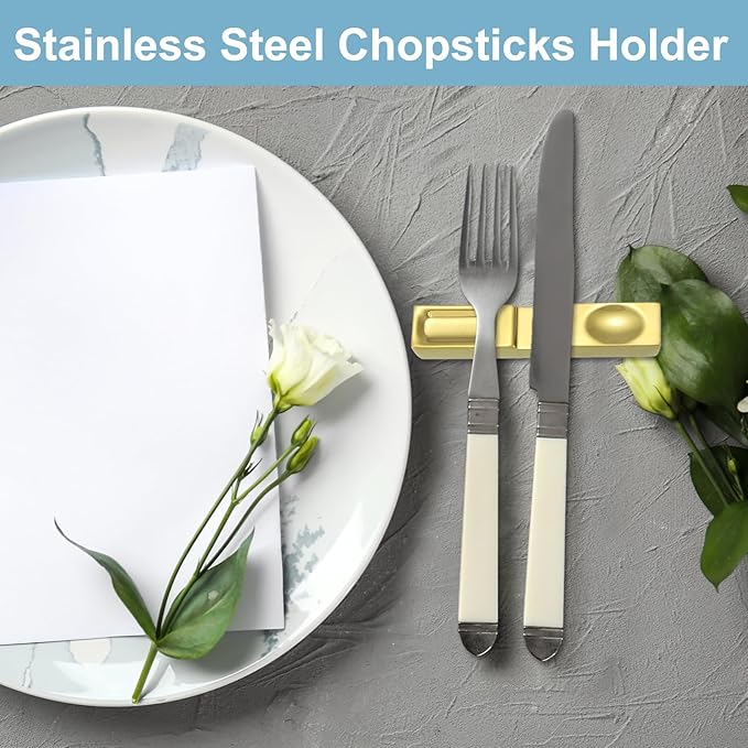 uxcell 2pcs Chopstick Rest, 304 Stainless Steel Chopsticks Holder 4.13" x 0.78" x 0.51", Household Tableware Kitchen Tools for Spoon Fork Teaspoon Dining Tool Rest, Blue