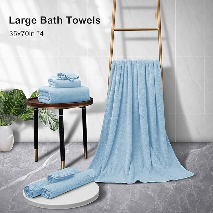 Bathroom Towel Set,35x70 Inch Bath Sheets Towels for Adults,Jumbo Bath Towels Extra Large Quick Dry Towel Super Soft Absorbent Oversized Towels Microfiber Shower Towels Bathroom Spa (4 Pcs Blue)