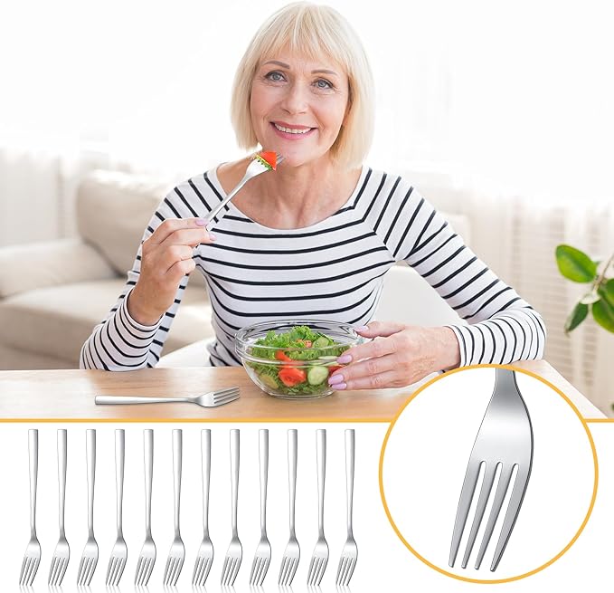 Minatee 100 Pieces Dinner Forks Bulk Set 8 Inches Stainless Steel Metal Forks Silverware Flatware Mirror Polished Salad Cutlery for Home Kitchen Restaurant Eating Silverware Utensils