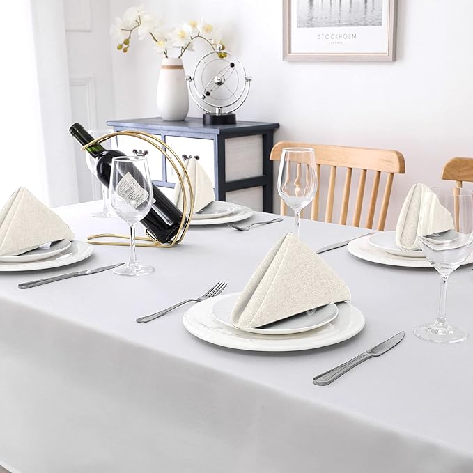 H.VERSAILTEX Linen Textured Cloth Napkins Set of 12 (18" X 18") Linen Textured Dinner Napkins Waterproof Extra Soft Thick Durable Reusable Napkins with Hemmed Edges, Heather Ivory