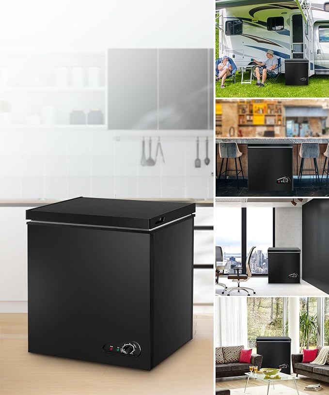 Compact Chest Freezer, 5.0 Cu Ft Deep Freezer with Removable Storage Basket, Mini Freezer with 7 Temperature Levels Thermostat, Black Top Open Door Freezer Ideal for Home, Kitchen & Office