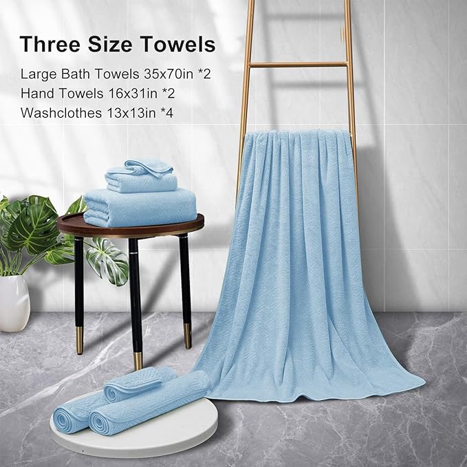 CHINO 8 Pieces Bath Towels Set, 2 Large Towels 35x70/2 Hand Towels 16x31/4 Washcloths 13x13 Bath Sheets Oversized, Quick Dry Ultra Soft Towel Sets for Bathroom Hotel SPA Collection Blue