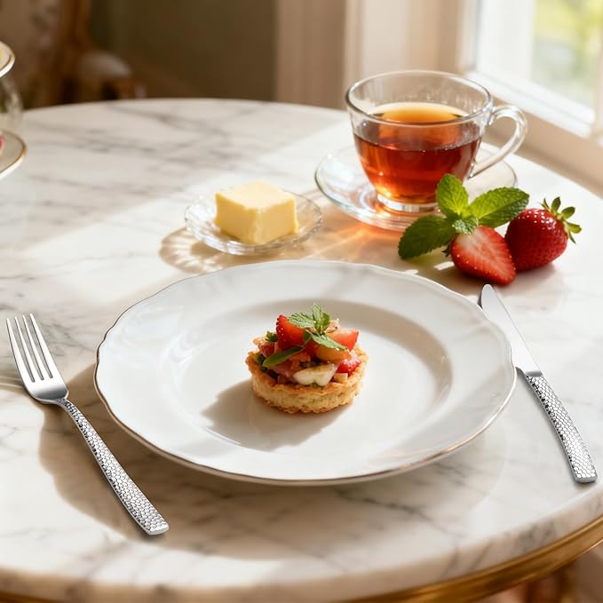 Hammered silverware set, modern flatware set for 4 Heavy duty cutlery set 20piece Stainless Steel fork spoon knife set everyday kitchen, Mirror Finish Dishwasher Safe