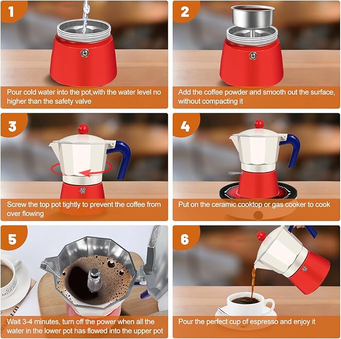 3 Cup Aluminum Espresso Stovetop Moka Pot Express Coffee Maker Percolator Italian Classic Mocha Coffee Machine for Italian and Cuban Cafe Brewing for Home & Camping 150ml 5oz