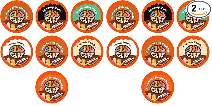 Crazy Cups Premium Hot Chocolate Single Serve Cups for Keurig K Cup Brewers, Variety Pack Sampler, 30 count (Pack of 2)