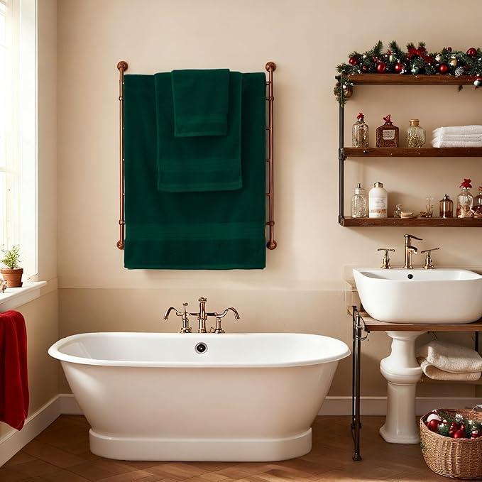 COZYART Dark Green Bath Towel Set 6Pcs, Turkish Cotton Hotel Soft Absorbent Thick Bathroom Towel Sets of 6 with 2 Large Bath Towels, 2 Hand Towels, 2 Washclothes, 650 GSM