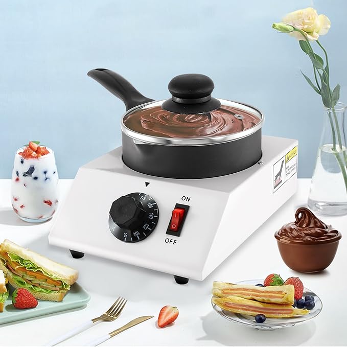 WICHEMI Chocolate Melting Pot Chocolate Tempering Machine Commercial Electric Chocolate Melter Fondue Pot for Chocolate, Butter, Cheese, Cream, Candy, Milk, Coffee, Desserts (Single Pot)