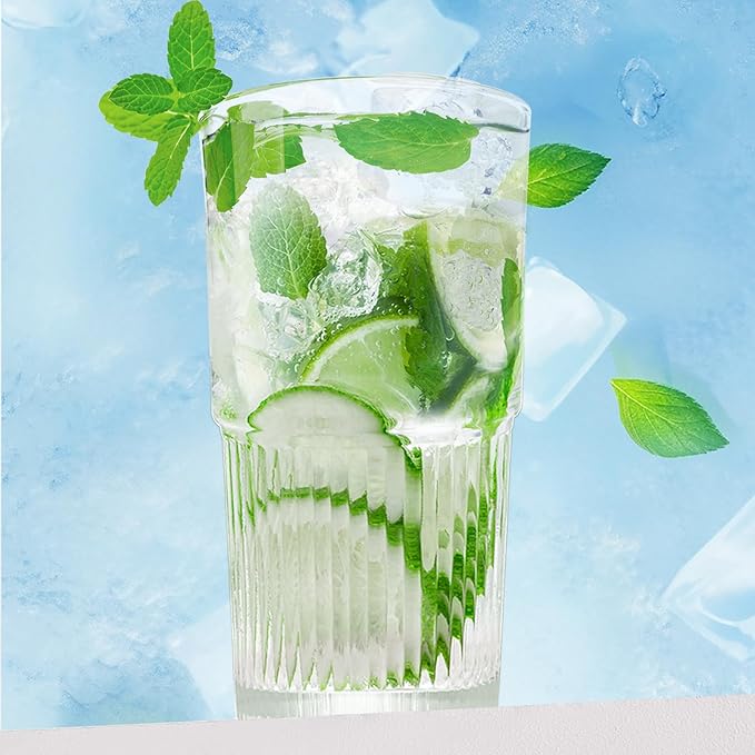 18.5oz Glass Cups with Lids and Straws - Set of 4 Reusable Tumblers, Thickened Shatter-Resistant Glass, Ideal for Iced Coffee, Smoothies, Cocktails, Juices - Elegant & Durable Drinkware