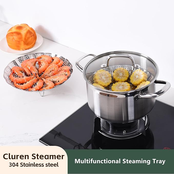 Steamer Basket for Cooking 304 Stainless Steel Entirely Thickened,Collapsible Steamer Insert for Pots, Fits Instant Pot/Skillets (6'' To 10'')