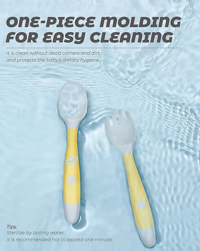 10 Pcs Toddler Utensils, Spoons and Forks Set with Bendable Handle, 5 Forks and 5 Spoons, Baby Feeding Set for Self Feeding