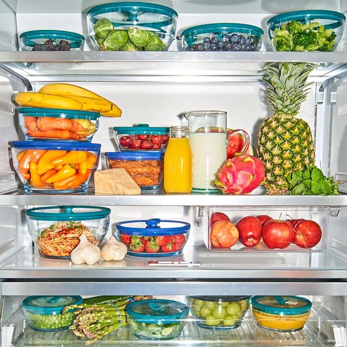 Anyday 4-Piece Large Glass Food Storage with Glass Lids | Plastic-Free Meal Prep & Microwave Cookware | Stackable Airtight Storage Container with Vented Lid for Microwave-Safe Reheating