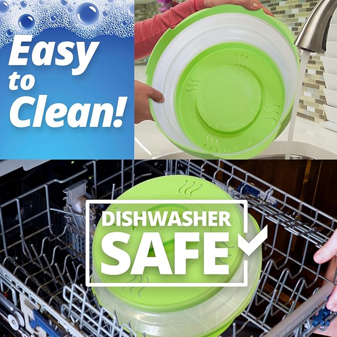 HOVER COVER Magnetic Microwave Splatter Cover with High Power, Strongest Magnetic Grip, Collapsible 12-Inch BPA-Free Food Lid, Vented Plate Guard, Dishwasher Safe, Space-Saving Storage - Green