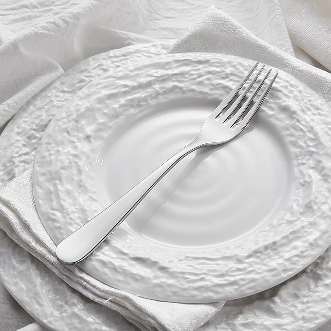 KEAWELL Premium Louise Forks, Set of 4, 18/10 Stainless Steel, Forks Silverware with Round Edge, Exceptional Mirror Finish, Dishwasher Safe (8" Dinner Fork)