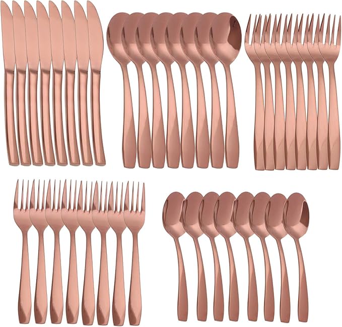 Rosegold 40 Piece Silverware Set,Stainless Steel Flatware Set for 8,18/0 Rust-Proof Cutlery Set with Forks & Spoons,Mirror Polished Dishwasher Safe - Heavy Duty Tableware for Home & Dining