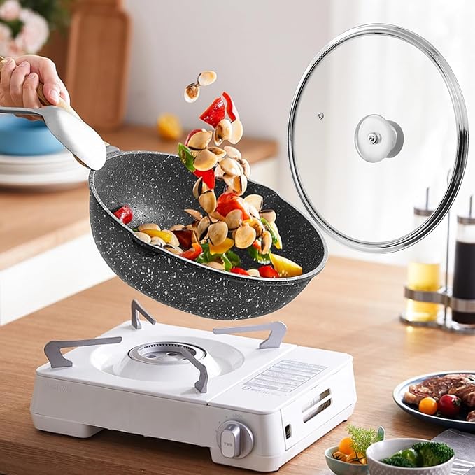 Woogim 12.5" Tempered Glass Lid with Steam Vent,Black Silicone Handle Included,Dishwasher Safe&Oven Up to 480℉,Kitchen Round Pan Lid Universal Fit for Cast Iron Skillet/Stock Pot/Frying Pan