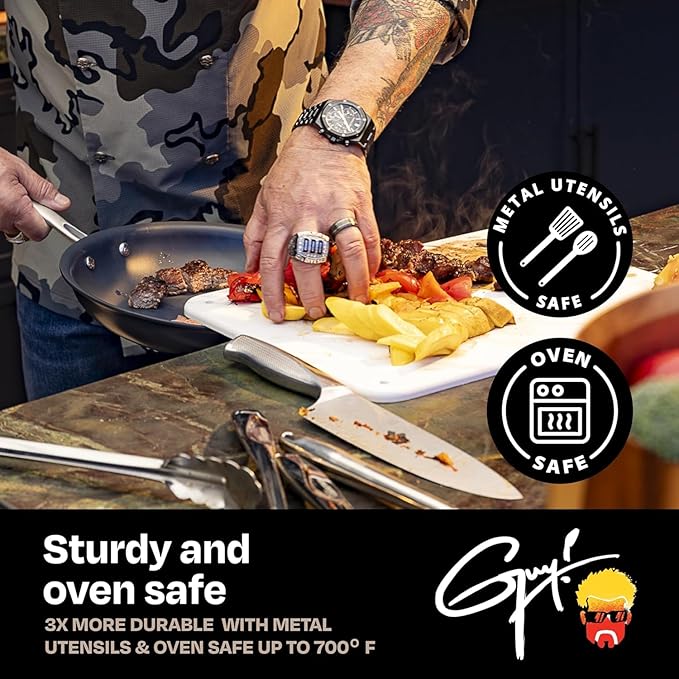 Guy Fieri's Flavortown Laser Titanium 8-Quart Stock Pot with Lid - Non-stick Cookware Without PFAS, PTFE, or PFOA, 3x More Durable, Dishwasher Safe, Oven Safe