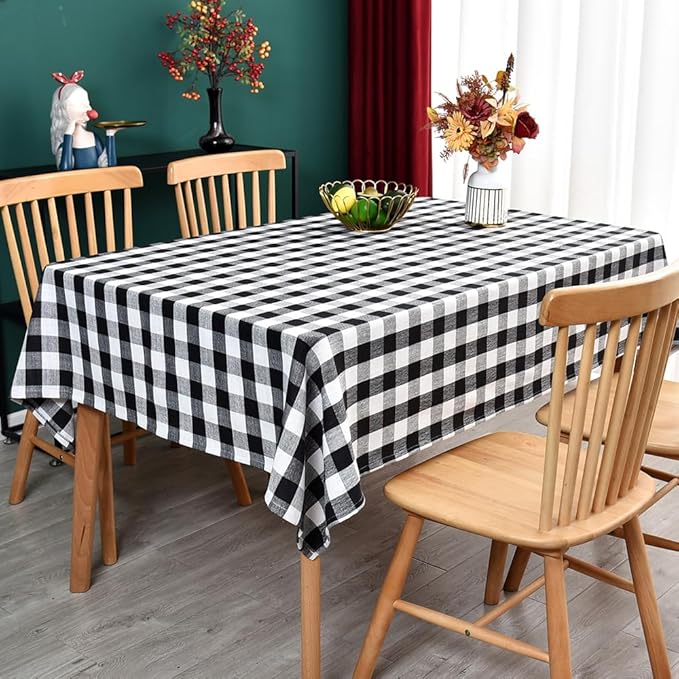 Gingham Tablecloth Rectangle Table Cloth Heavy Duty Cotton Checkered Table Cover for Spring Picnic Kitchen Dining(C-Black, 52x52 inch)