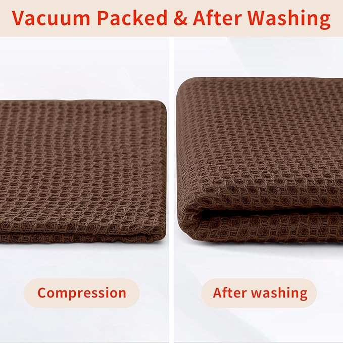 Homaxy 100% Cotton Waffle Weave Kitchen Dish Towels, Ultra Soft Absorbent Quick Drying Cleaning Towel, 13 x 28 Inches, 12-Pack, Coffee