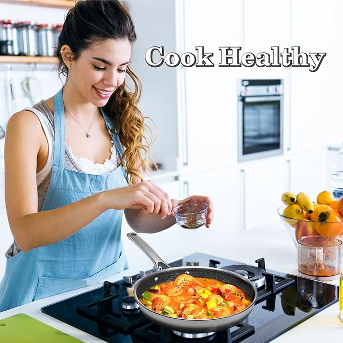 Nonstick Frying Pans with Lid,10 inch Stainless Steel Skillet Set with Hybrid Ceramic Stainless Steel Pan, Induction Compatible, Oven & Dishwasher Safe, Compatible with All Cooktops