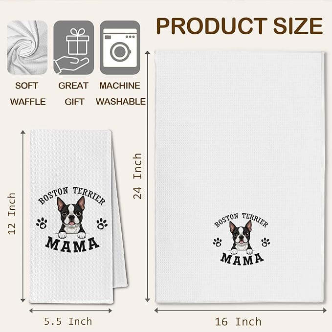 Boston Terrier Kitchen Towels, Dog Mama Boston Terrier Gifts for Women & Dogs Moms, Dog Lover Gifts Decorative Hand Towels for Bathroom, 16x24 Inch