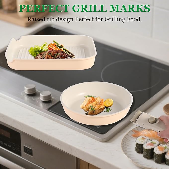 12 PCS Kitchen Cookware Set with Detachable Handle, Pots and Pans Sets Non Stick, Induction Pan Set for RV Cookware,Oven Safe, PFOA Free(Hazelnut)