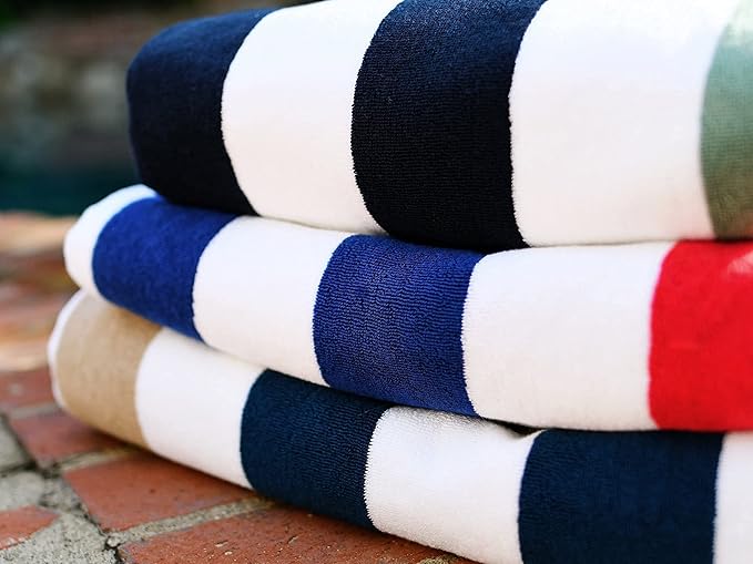 Laguna Beach Textile Co. Striped Cabana Beach Towel - Oversized, Plush 630 GSM Cotton - Midnight Blue & Seafoam Green