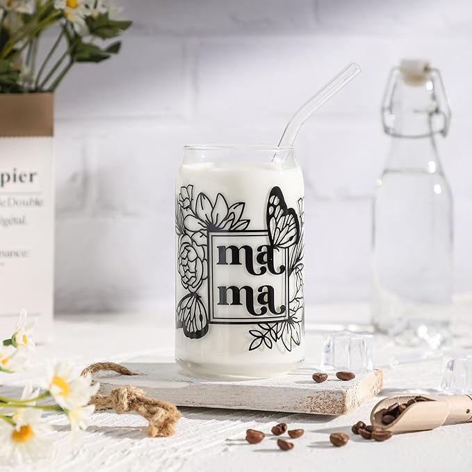 Mama Cup Gifts from Daughter Son, Mothers Day Gifts for Mama, Personalized Birthday Christmas Gift for Mother, Thank You Gift Ideas for Mom, New Mom for Women - 16 oz Iced Coffee Glass Cup
