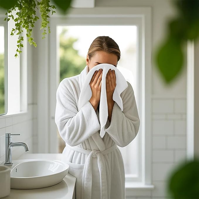 RIVERSIDE 12 Pack Washcloths - 12x12 Inches, 400 GSM, 100% Ring-Spun Cotton - Soft, Absorbent & Durable Face and Body Towels - for Bathroom, Spa, Gym, Makeup Removal & Everyday Use - White