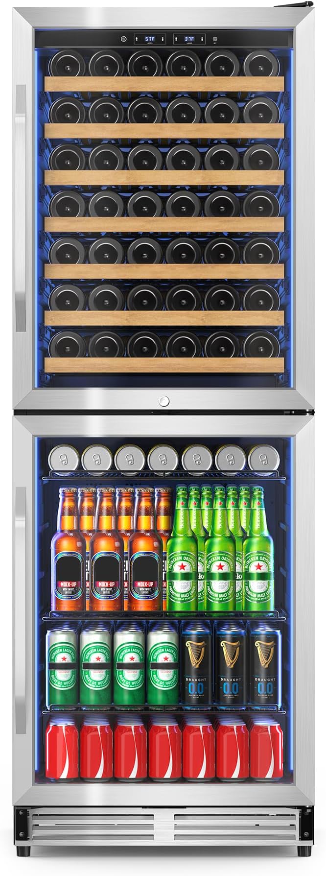 Wine Beverage Refrigerator with Double-Layer Temperature Zone, 24'' Large Capacity Built-in & Freestanding Wine Cooler Fridge for 154 Bottles, Wine and Beverage Fridge Combo for Home Kitchen Outdoor