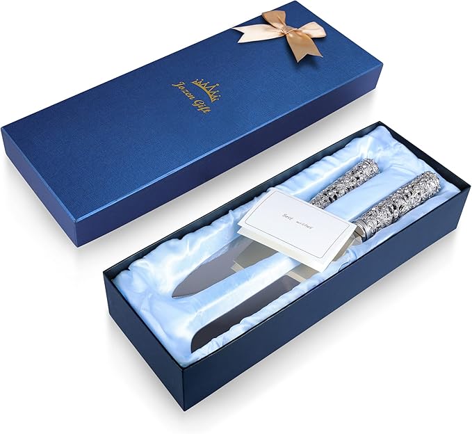 Wedding Cake Knife and Server Set - 2 Piece Dessert Set Metal Handle with Crystal Stones Decoration for Wedding, Anniversary Party Birthday Banquets and Gifts for Bride and Groom