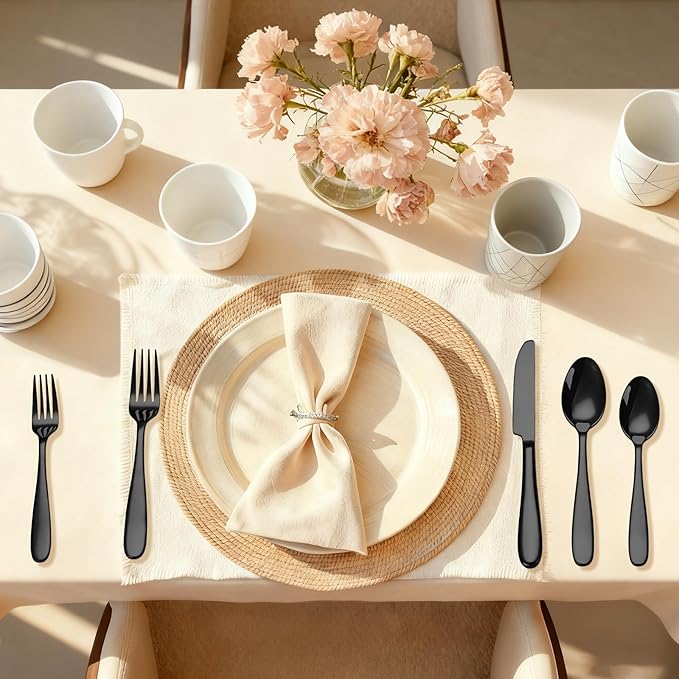 40-Piece Black Silverware Set, Flatware Set for 8, Food-Grade Stainless Steel Tableware Cutlery Set, Mirror Finished Utensil Sets for Home Restaurant, Forks Spoons and Knives Set, Dishwasher Safe