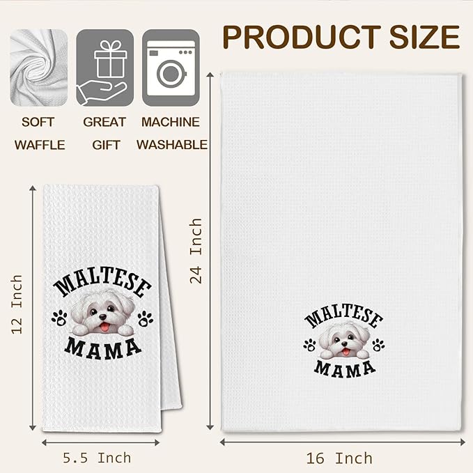 Maltese Mama Kitchen Towels, Dog Mama Maltese Gifts for Women & Dogs Moms, Dog Lover Gifts Decorative Hand Towels for Bathroom, 16x24 Inch