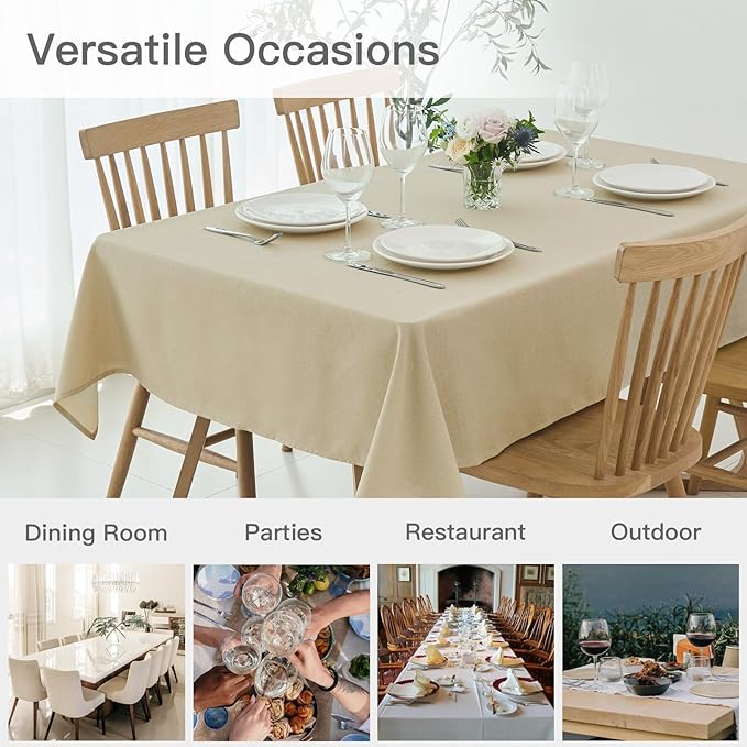 maxmill Square Tablecloth Linen Texture Stain Resistant Waterproof Wrinkle Resistant Washable Soft Table Cloth, Decorative Fabric Table Cover for Dining Room Dinner and Party, 52 x 52 Inch, Beige