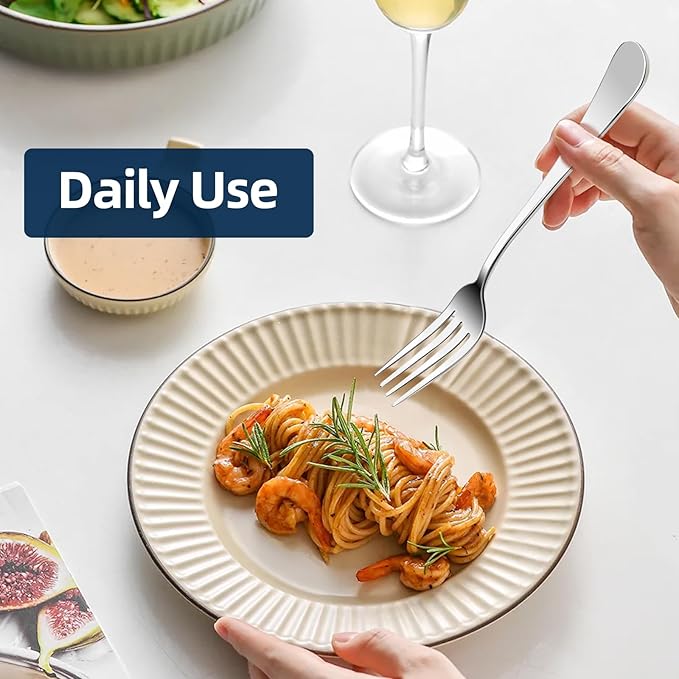 12 Piece Dinner Forks, 8 Inch, Top Food Grade Extra-Fine Stainless Steel Silverware Forks,Silverware Set, Dishwasher Safe (Silver)