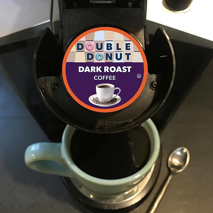 Double Donut Coffee Extra Bold Blend Dark Roast Coffee Pods, Dark Roast Coffee, Compatible with Keurig K Cups Brewers, 72 Count